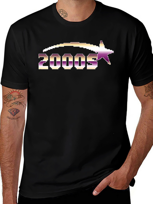 2000s Pixelated Graphic Tee - Black Cotton Blend