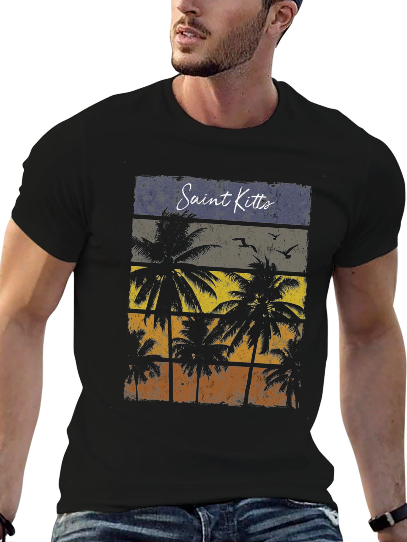Saint Kitts Palm Tree Retro Graphic Tee