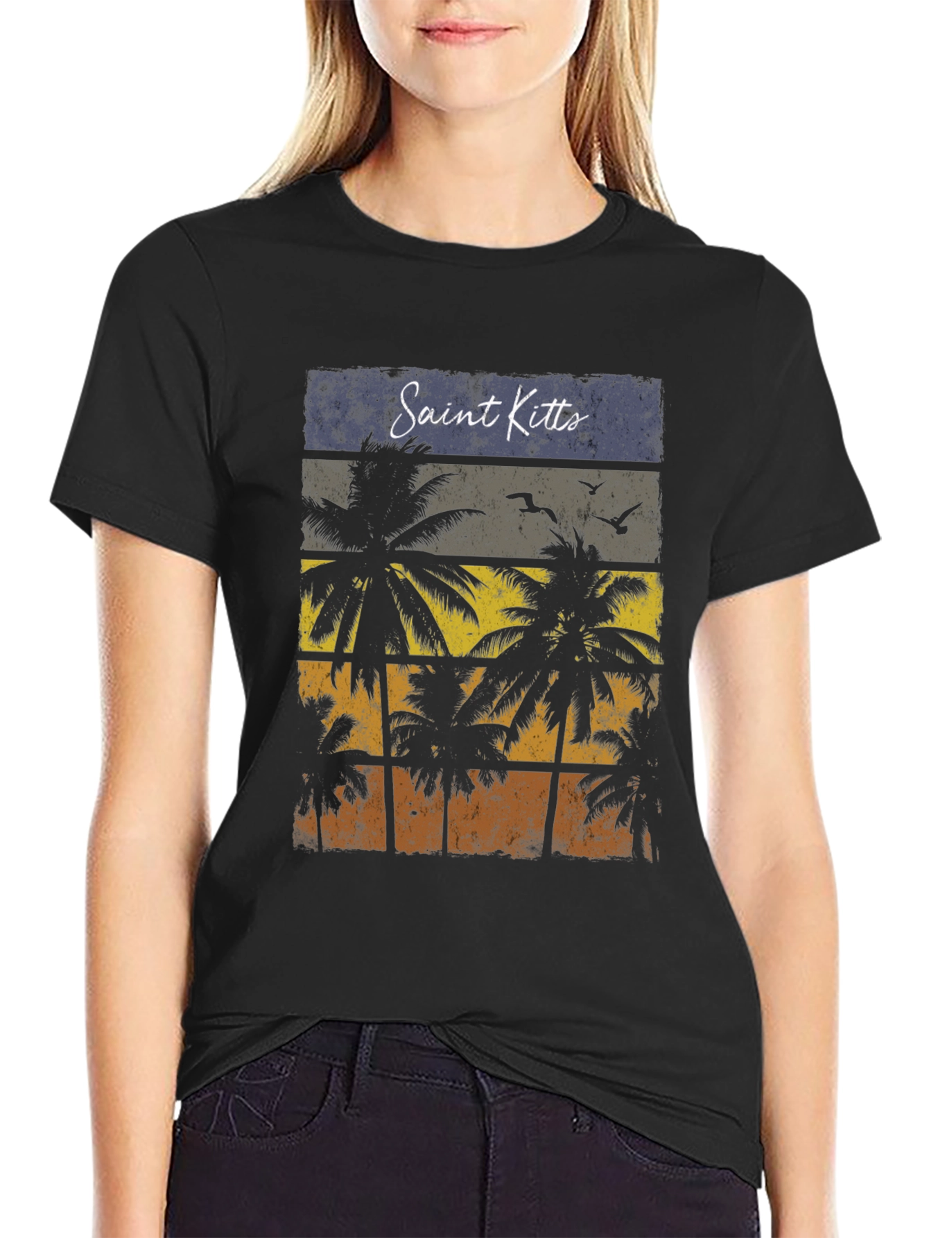 Saint Kitts Palm Tree Retro Graphic Tee