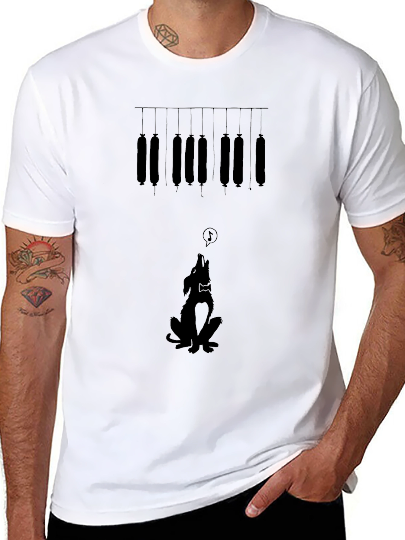 Sausage & Howling Dog Graphic Tee - Black
