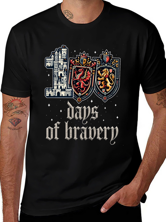 100 Days of Bravery T-Shirt Medieval Castle Shield Dragon Lion