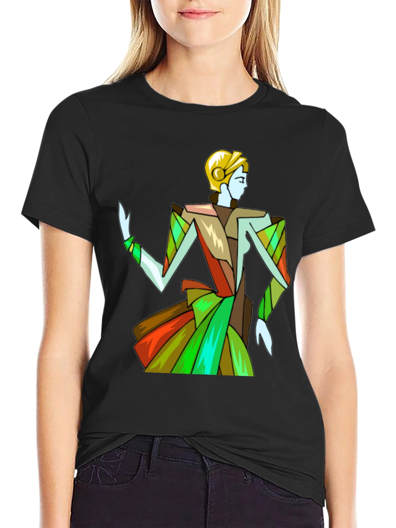 Abstract Woman Graphic Black T-Shirt