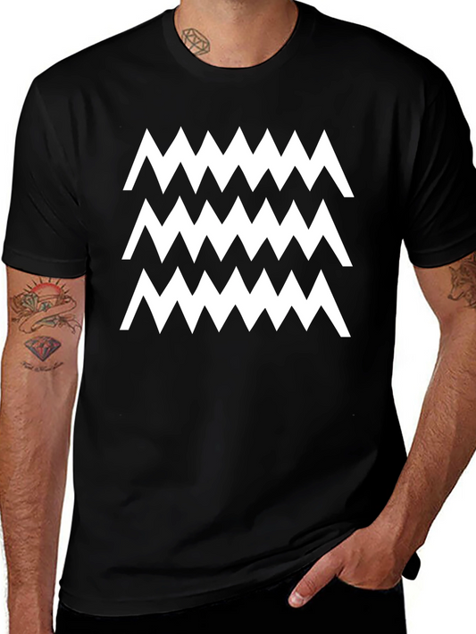 Zigzag Pattern Black Cotton T-Shirt