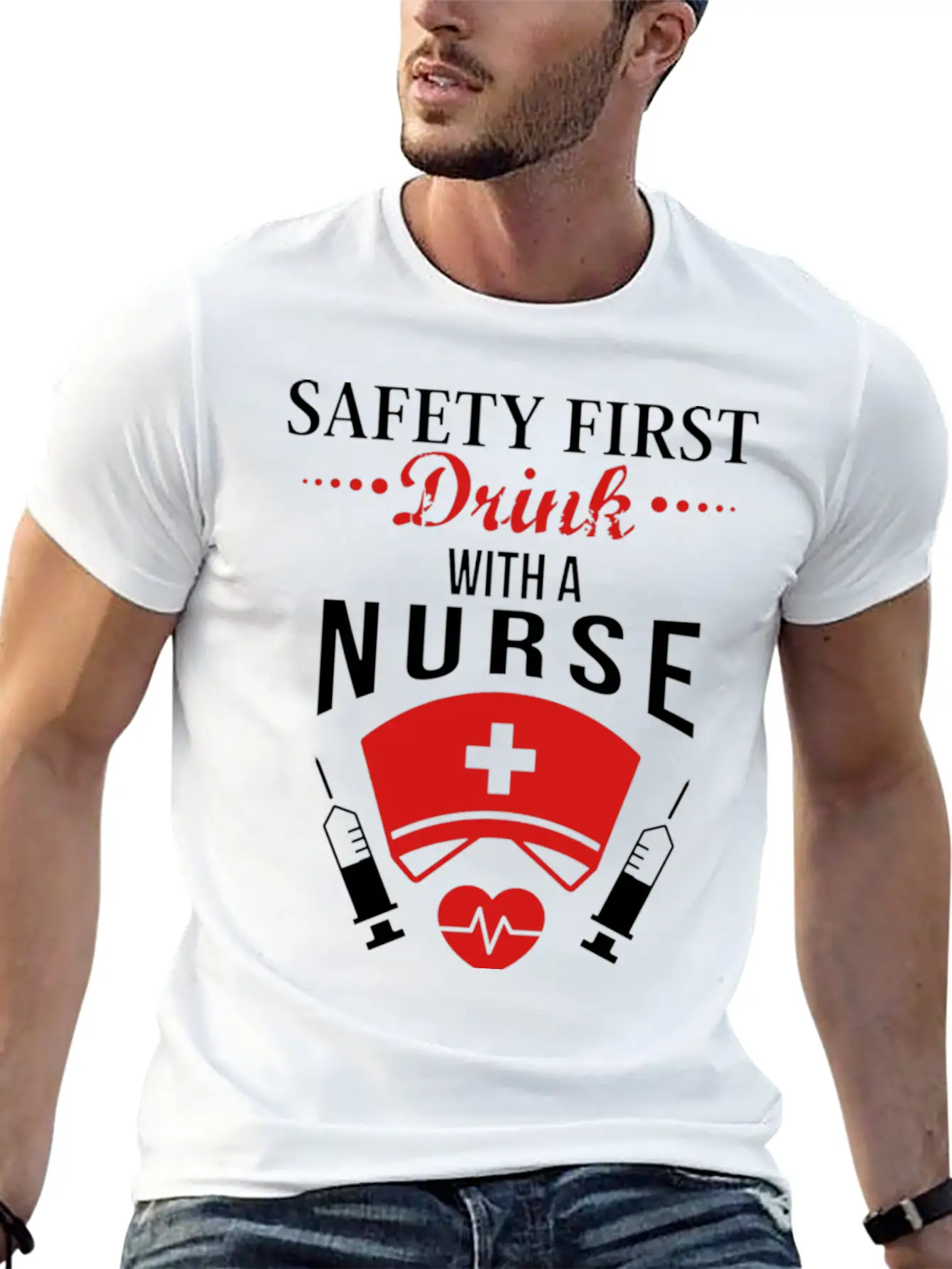 Safety First Drink With Nurse JOb Timeless Short Sleeve Tee – Comfy And Minimalist Design