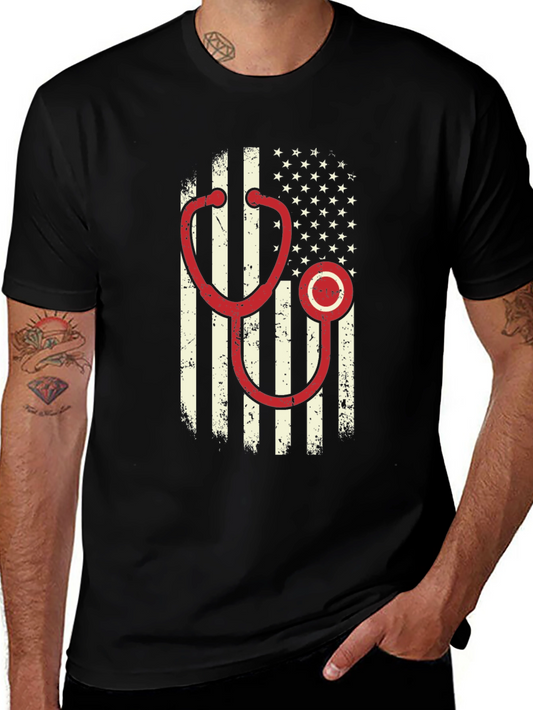 American Flag Stethoscope Graphic T-Shirt