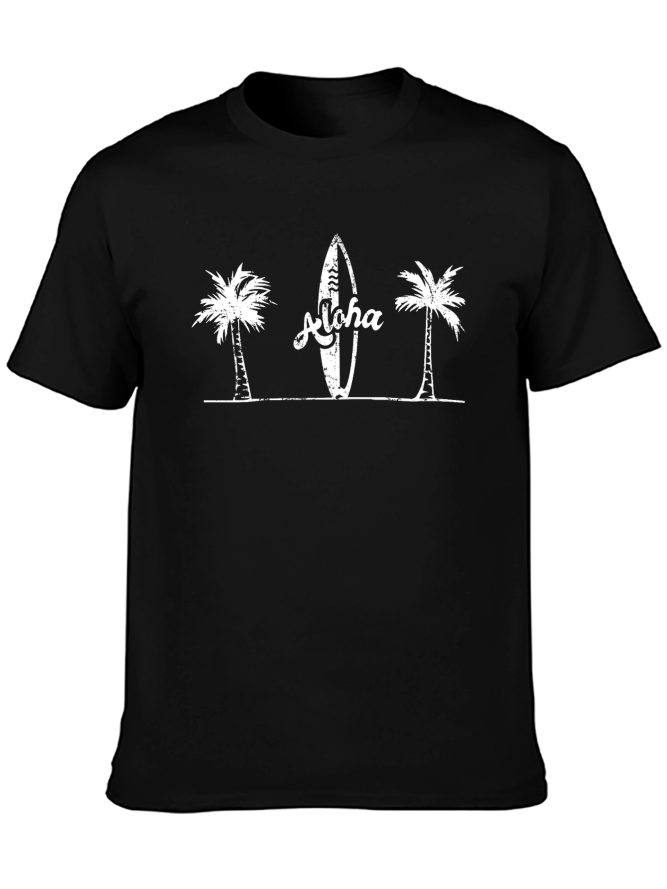 Aloha Palm Tree Surfboard Graphic Tee - Black