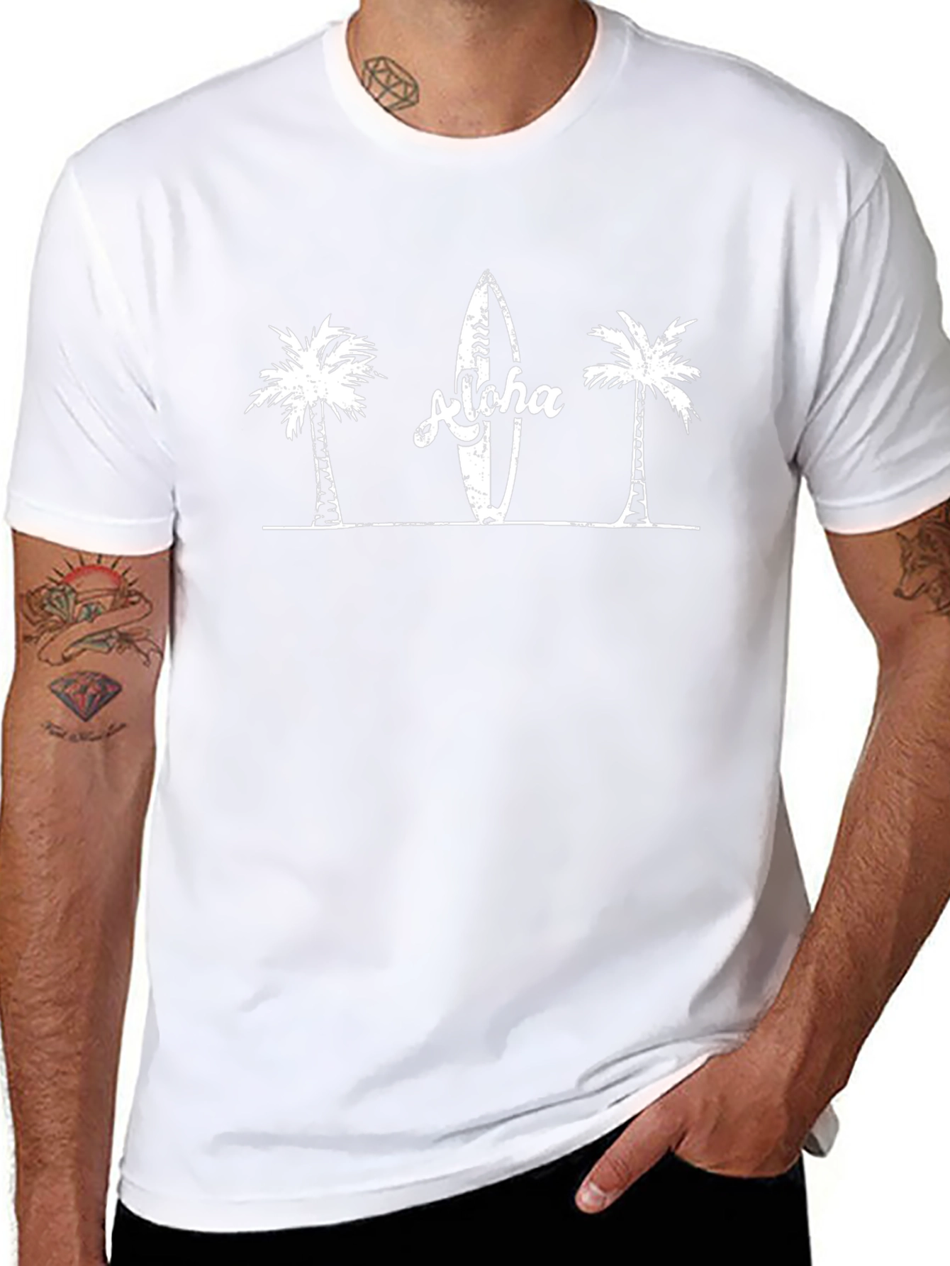 Aloha Palm Tree Surfboard Graphic Tee - Black