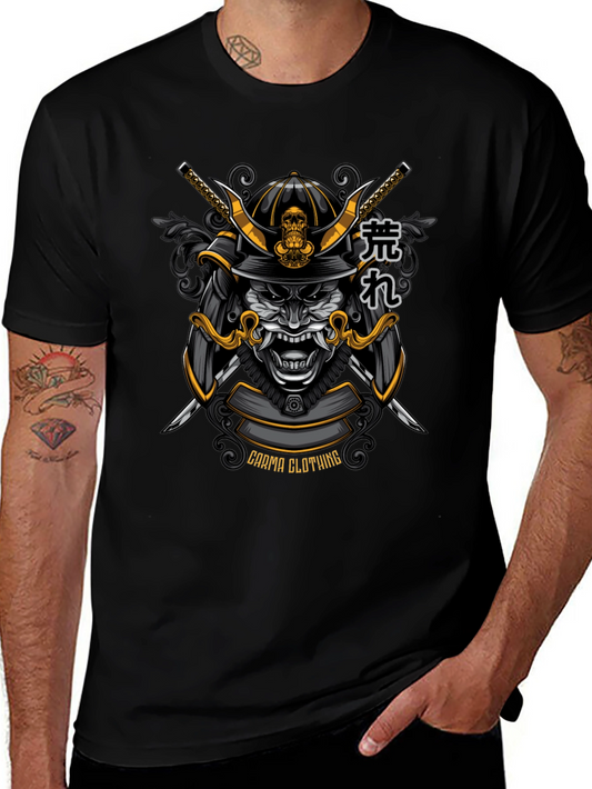Samurai Warrior Graphic Tee - Black Cotton T-Shirt