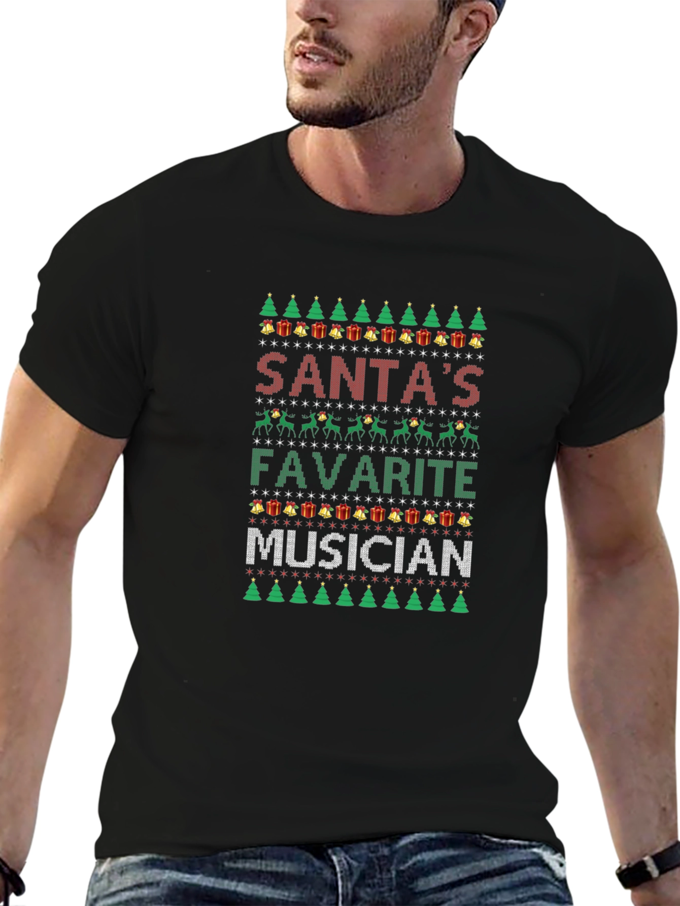 Santas Favorite Musician Ugly Christmas Sweater T-Shirt