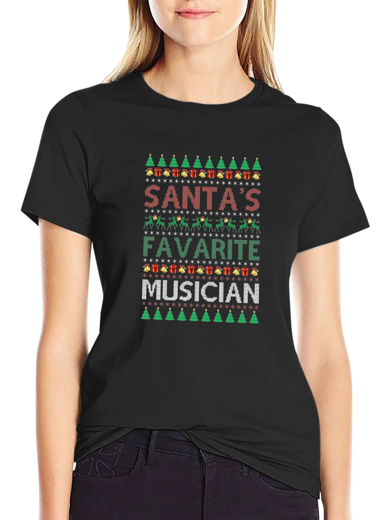 Santas Favorite Musician Ugly Christmas Sweater T-Shirt