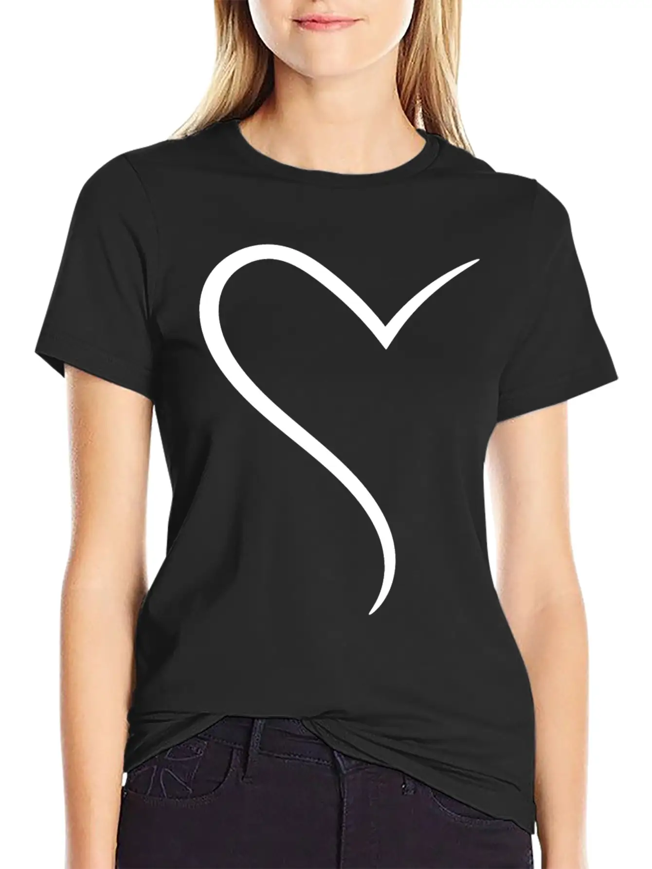 White Half Heart Casual Graphic T-Shirt – Simple And Comfortable Daily Wear