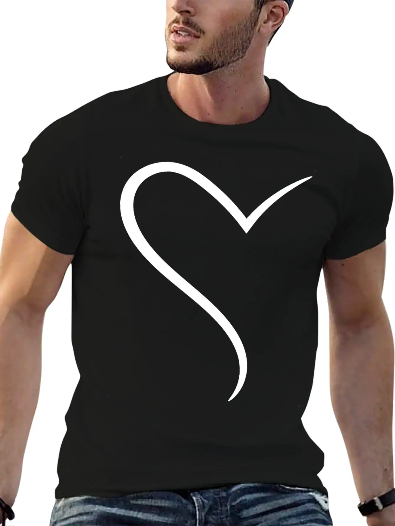 White Half Heart Casual Graphic T-Shirt – Simple And Comfortable Daily Wear