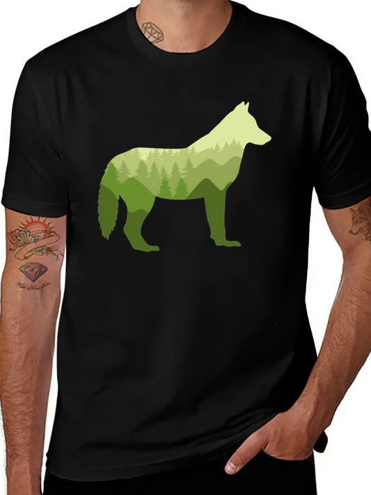 Wolf Dog Forest Nature Landscape Gift Casual Graphic T-Shirt – Simple And Comfortable Daily Wear