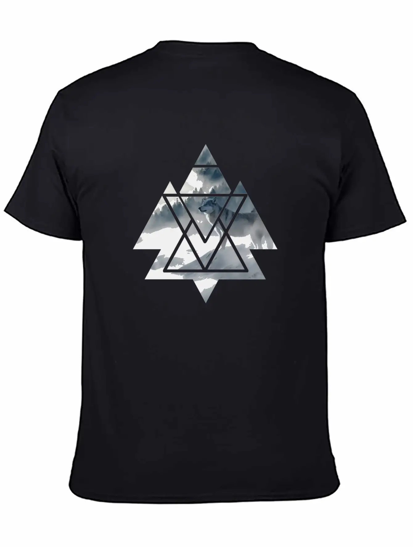 Wolf Geometry Triangle Ice World Winter Casual Graphic T-Shirt – Simple And Comfortable Daily Wear