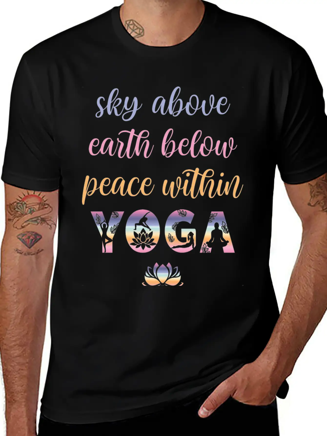 Yoga Sky Above Earth Below Peace Within Timeless Short Sleeve Tee – Comfy And Minimalist Design