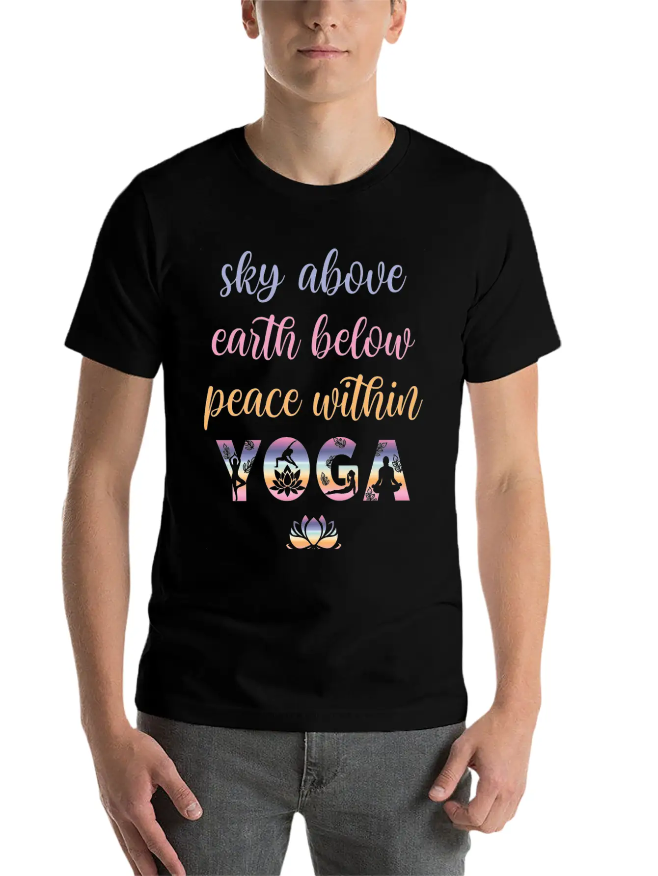 Yoga Sky Above Earth Below Peace Within Timeless Short Sleeve Tee – Comfy And Minimalist Design