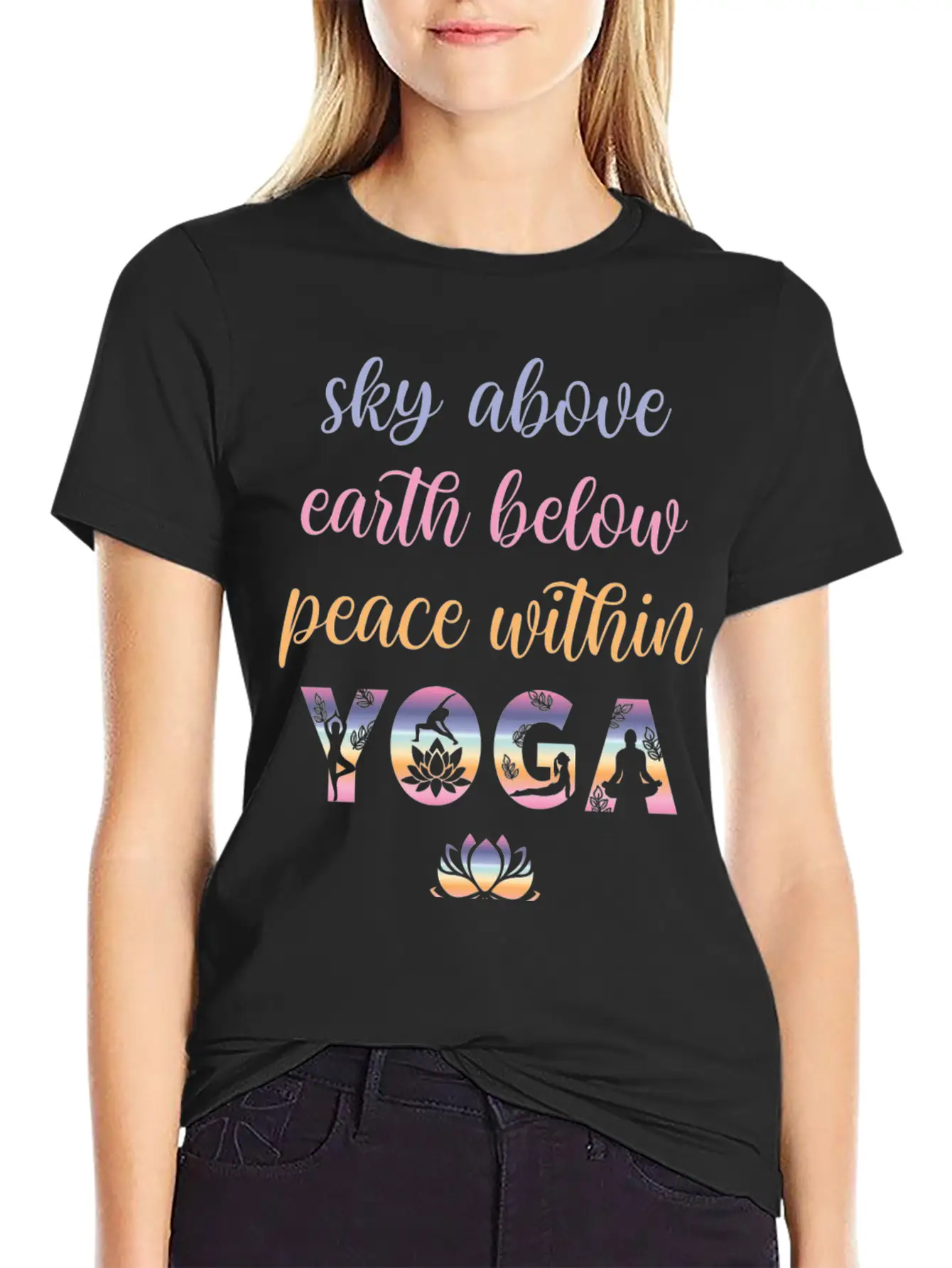 Yoga Sky Above Earth Below Peace Within Timeless Short Sleeve Tee – Comfy And Minimalist Design
