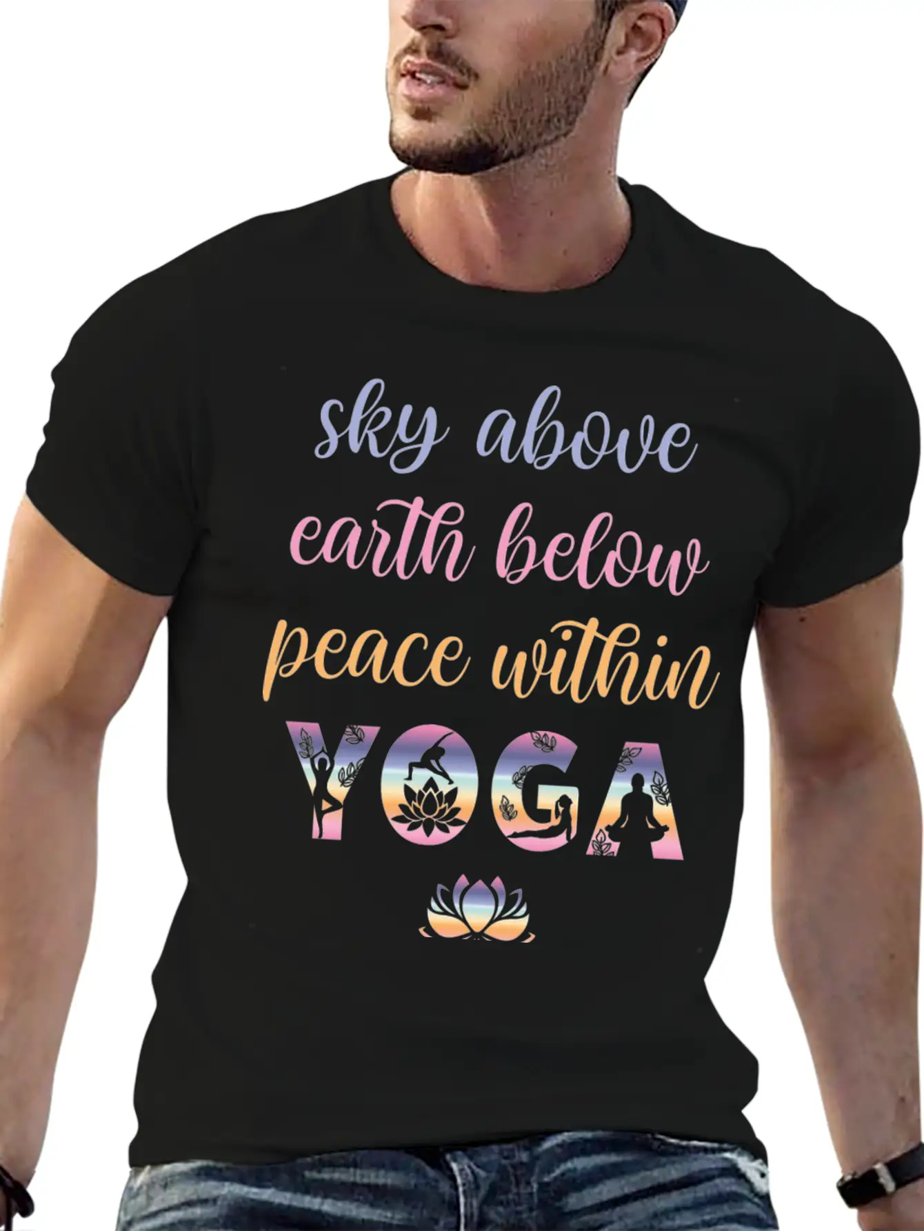 Yoga Sky Above Earth Below Peace Within Timeless Short Sleeve Tee – Comfy And Minimalist Design