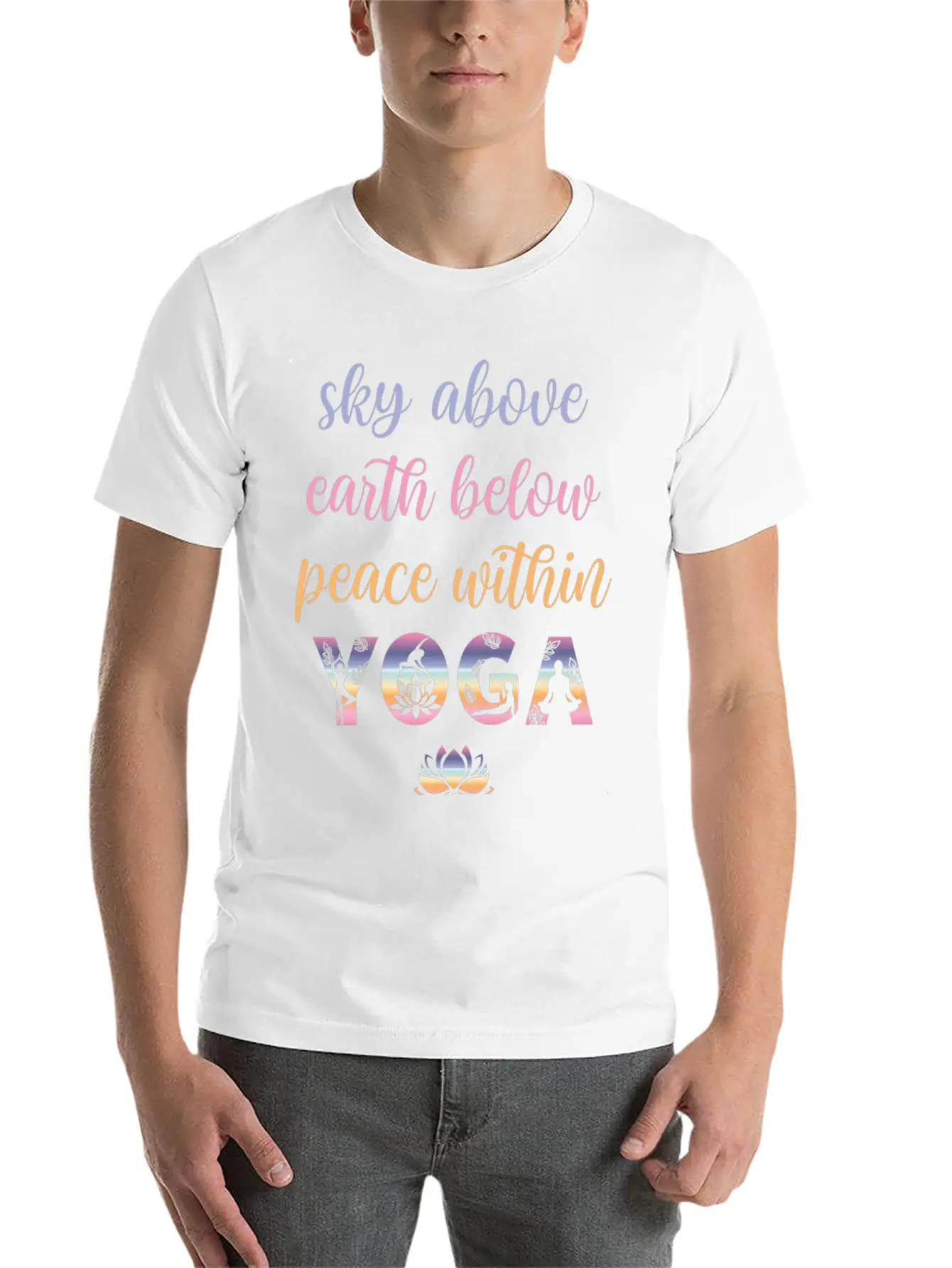 Yoga Sky Above Earth Below Peace Within Timeless Short Sleeve Tee – Comfy And Minimalist Design