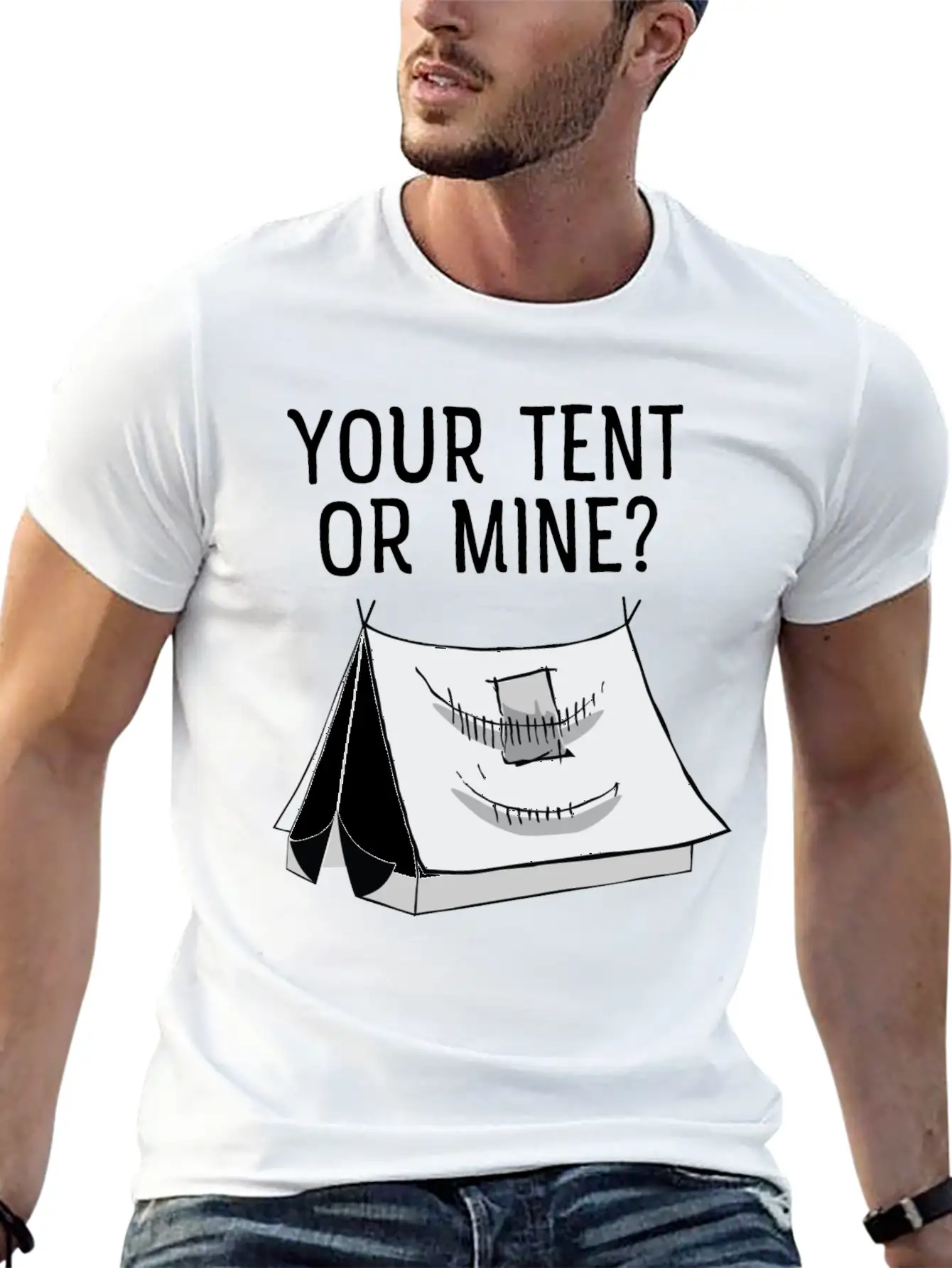 Your Tent Or Mine? Cool Festival Design? Casual Graphic T-Shirt – Simple And Comfortable Daily Wear